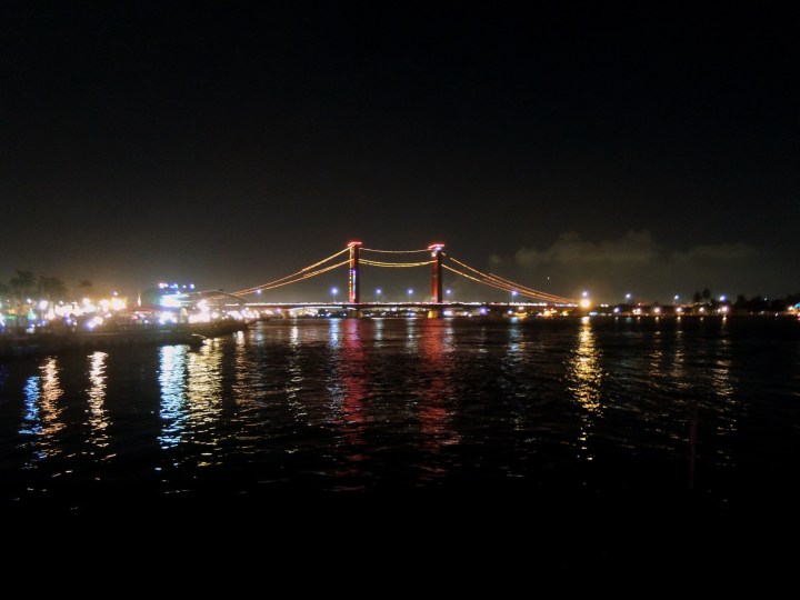 A night view over Ampera Bridge, Palembang