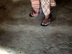 The house floor made from the mixture of cattle excretion and mud.